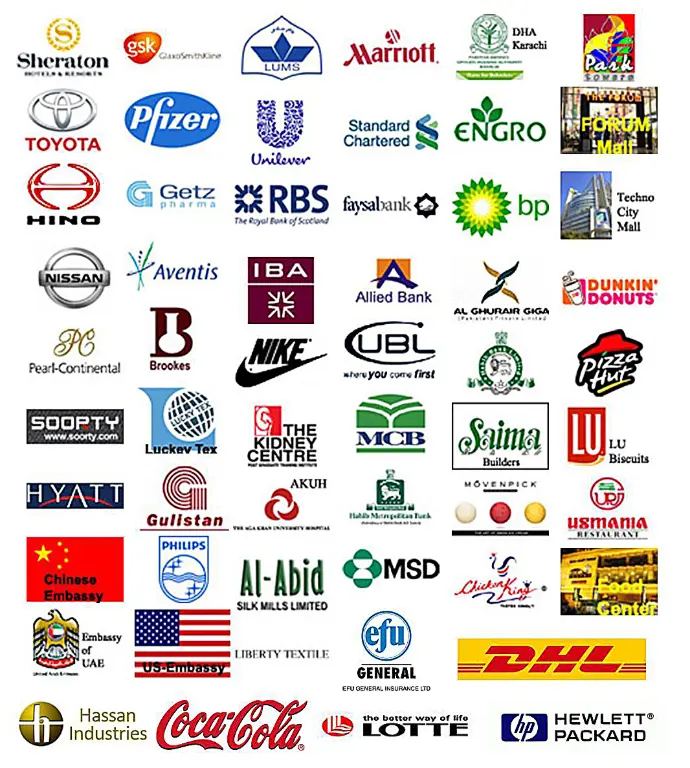 The customers' logos Collage of company logos that are customers of TEXTURES Pakistan.