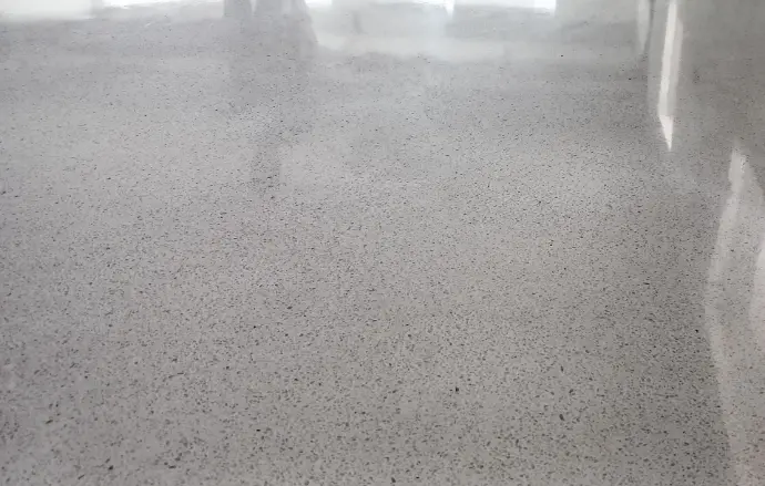 CemFloor applied with medium size aggregates, creating a seamless glossy floor finish. 